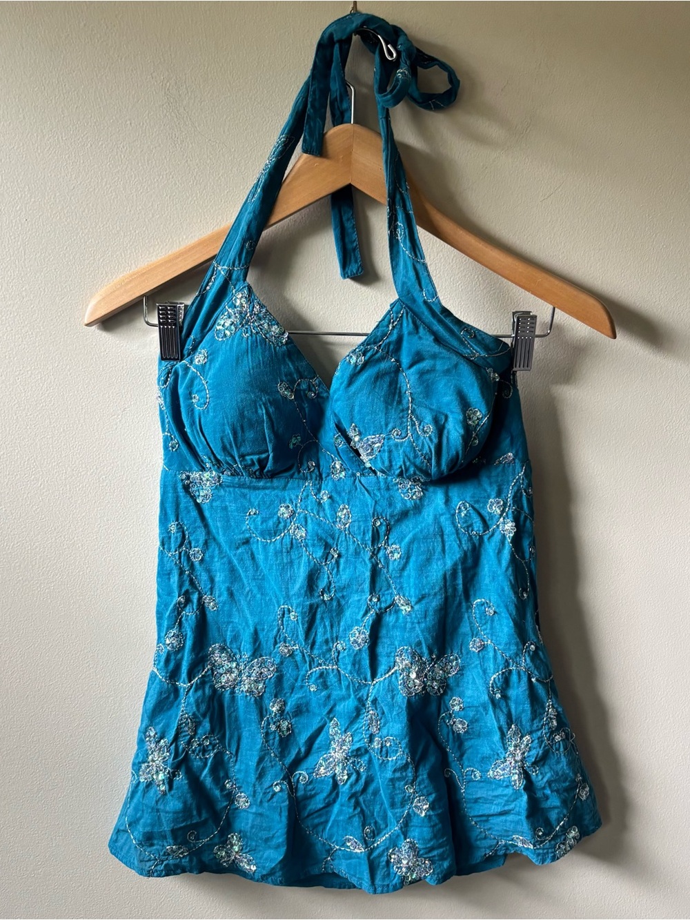 Vanity Y2K Blue Sequin Halter Top